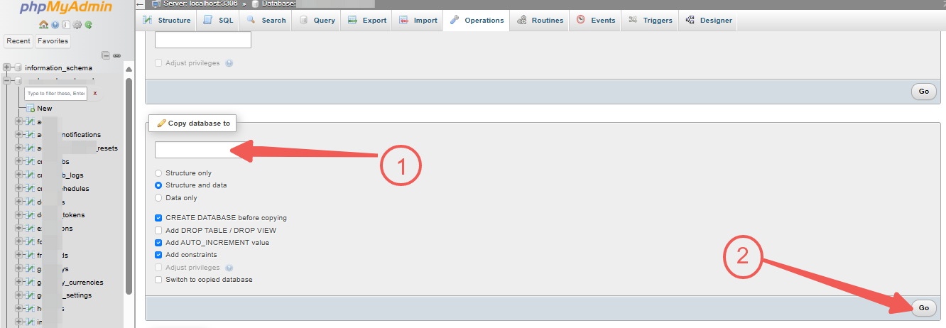 phpMyAdmin - Structure and Data - Go