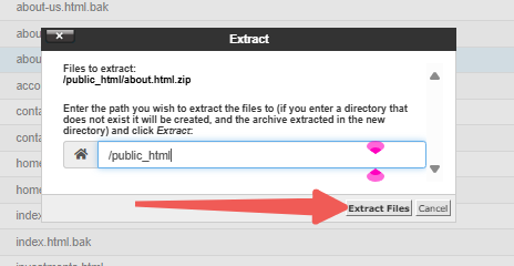 cPanel - File Manager - Extract Files