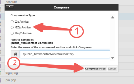 cPanel - File Manager - Compression Type - Compress Files