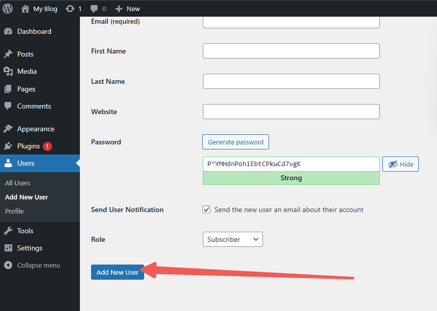 Add New User Page - Add New User