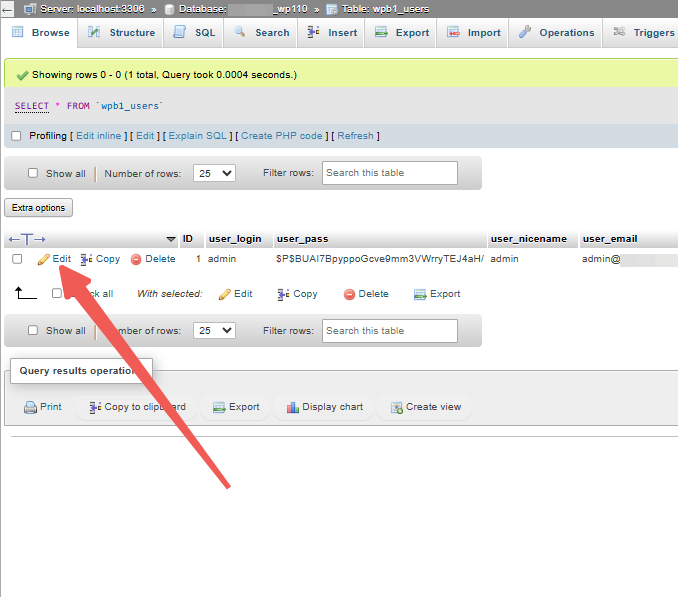Database Login Information - Edit