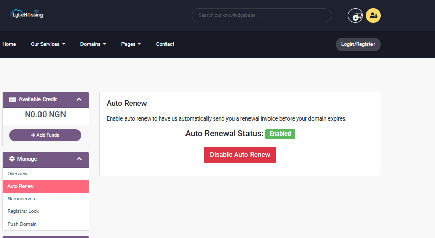 Enable Auto Renew - Disable Auto Renew