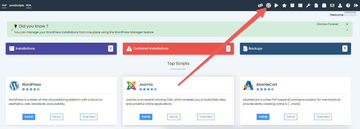 Softaculous Page - WordPress Icon
