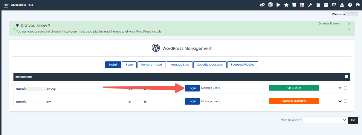 WordPress site - Login