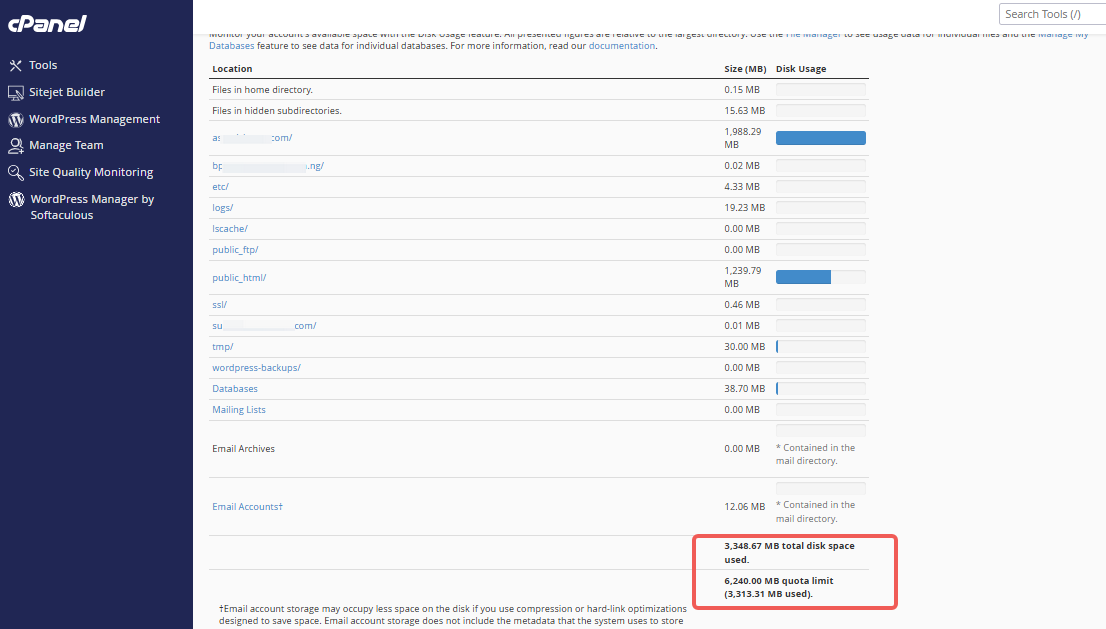 Disk Usage - Total Space Consumed by the Contents