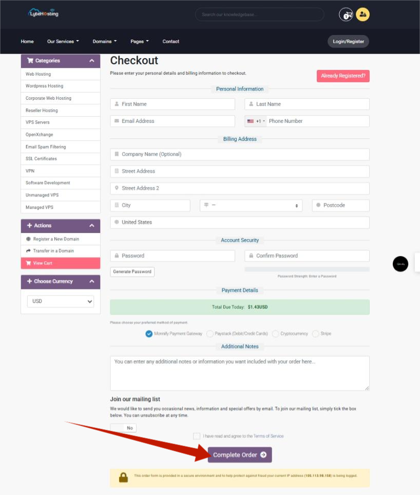 Personal Details - Billing Information - Complete Order