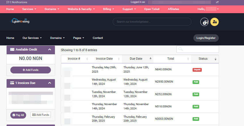 View - Download - Print Invoice