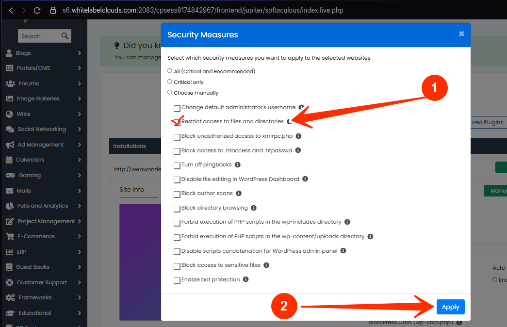Restrict access to files and directories - Apply