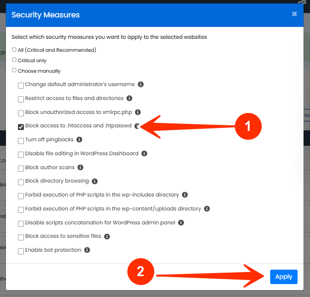 Block Access to .htaccess and .htpasswd - Apply