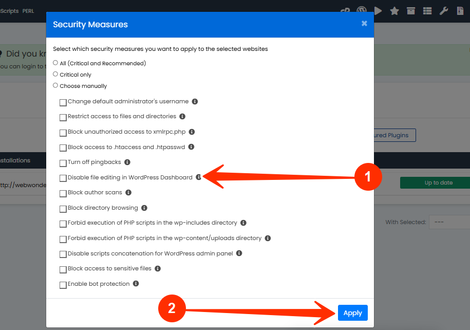 Disable File Editing in WordPress - Apply