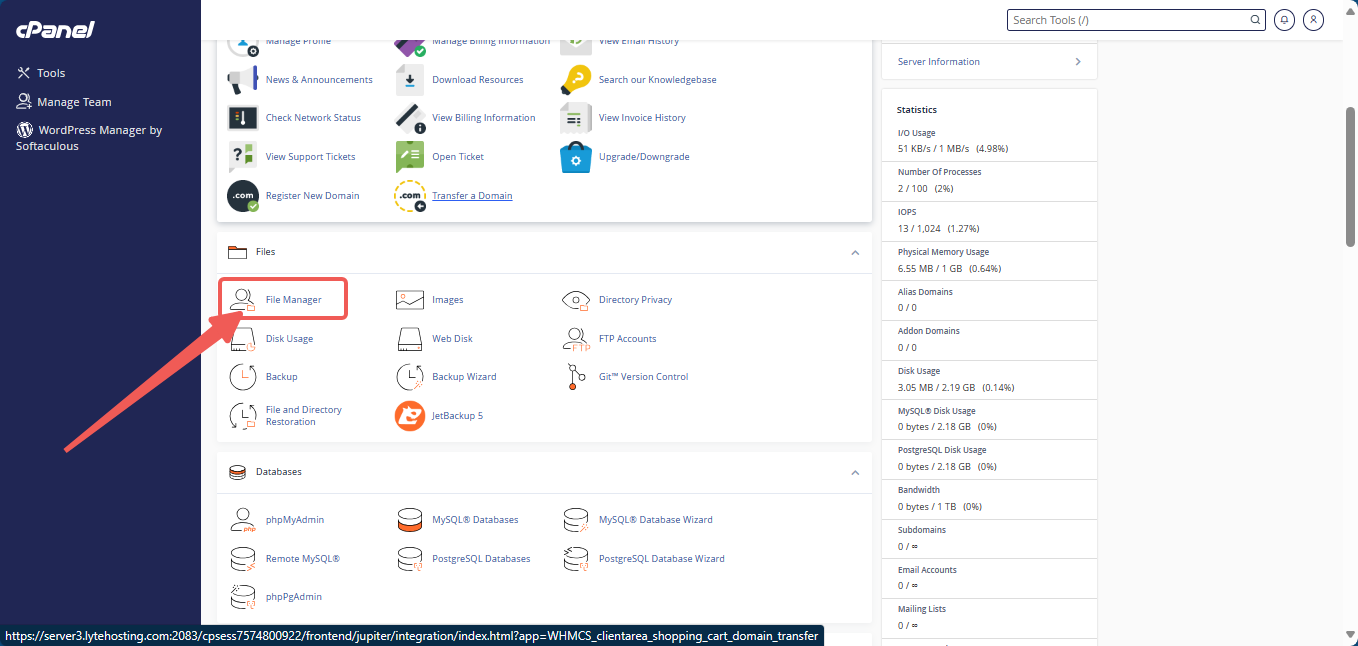 cPanel Files Area