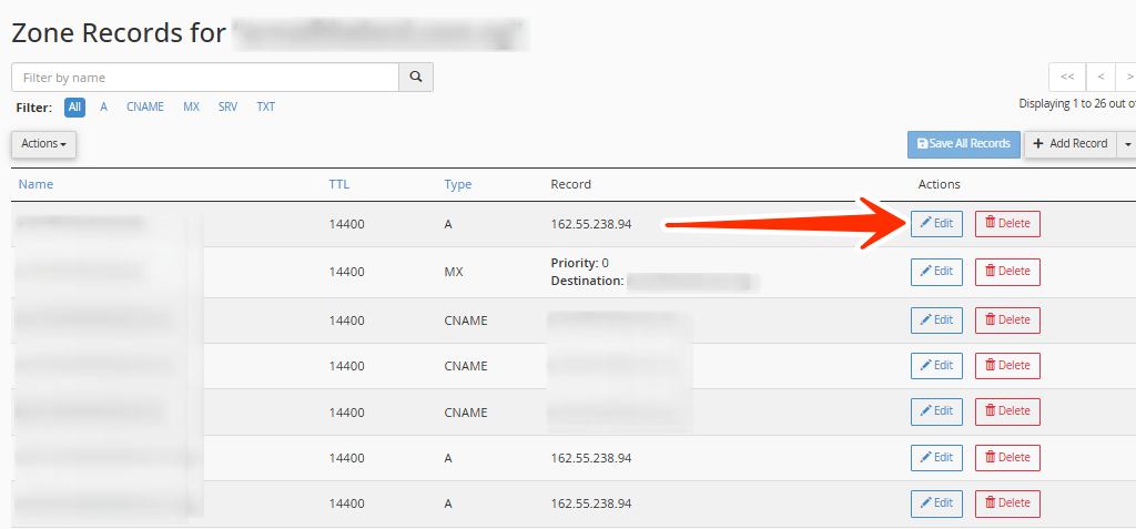 Domain A record - Edit