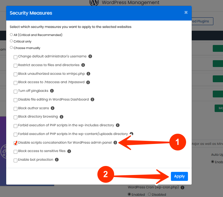 Disable scripts concatenation for WordPress admin panel - Apply