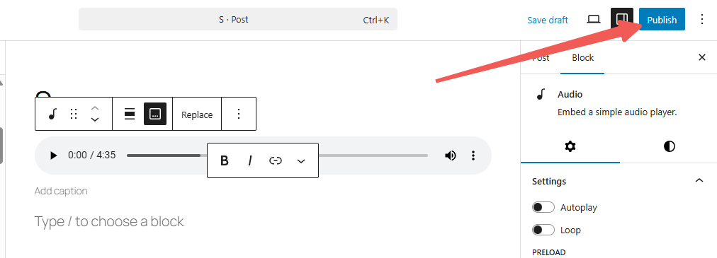 WordPress Audio - Publish