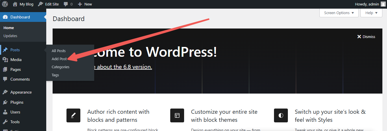 WordPress Dashboard - Posts - Add Post