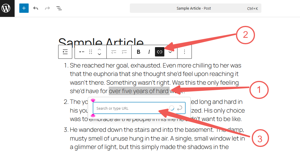 WordPress - Link icon - URL Field