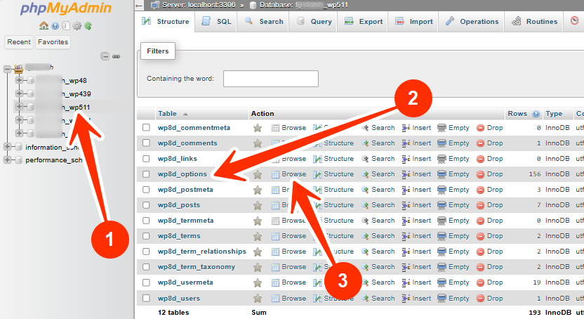 phpMyAdmin - wp_options Table